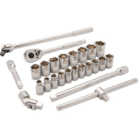 Dynamic Tools 1/2" Drive 25 Piece 6 Point Std, Metric Socket Set, 10mm - 28mm D018009